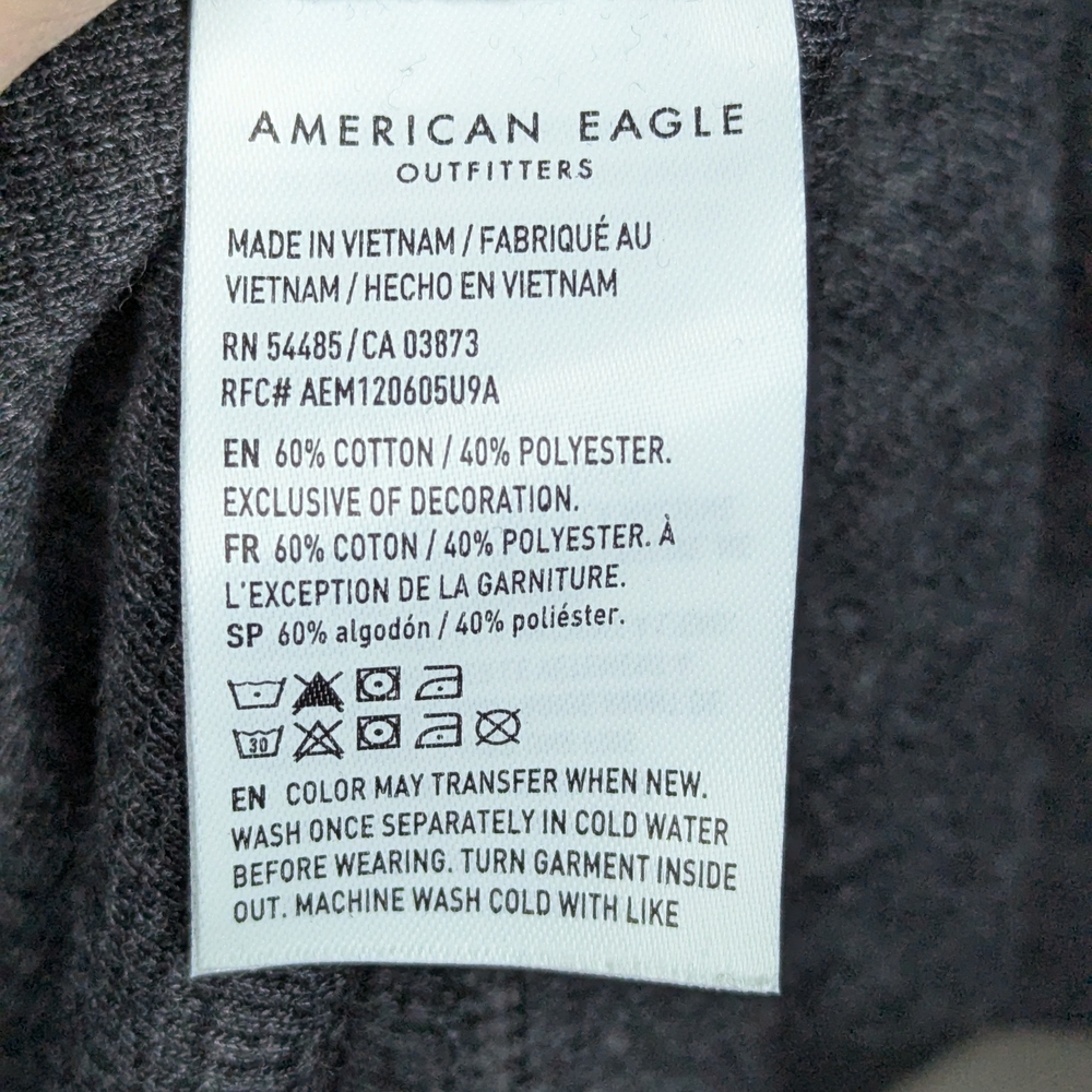 American Eagle Long Sleeve Tee Men's Large Gray Black Super Soft Thermal Hoodie - Picture 9 of 11